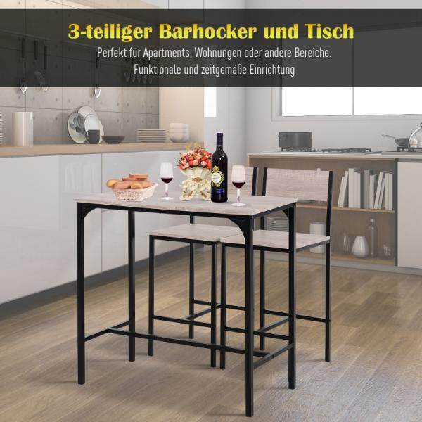 Bartisch mit 2 Stühlen, 3-teiliges Tischset, Barstuhl, Barhocker, MDF, Natur, Schwarz - Palo24