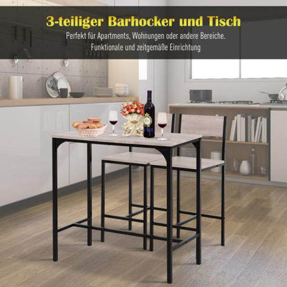 Bartisch mit 2 Stühlen, 3-teiliges Tischset, Barstuhl, Barhocker, MDF, Natur, Schwarz - Palo24