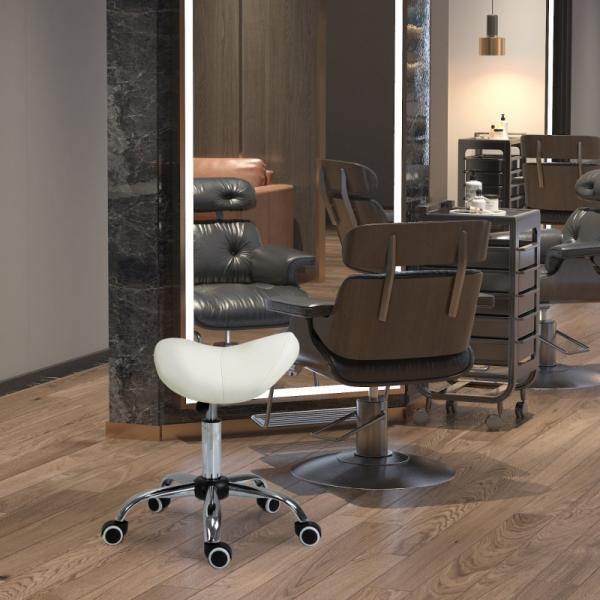 Sattelhocker Drehstuhl Drehhocker Rollhocker Kosmetikhocker gepolstert höhenverstellbar weiss - Palo24