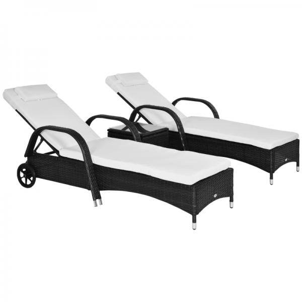 Sonnenliege Tisch 3er Set Gartenmöbel Polyrattan Schwarz - Palo24