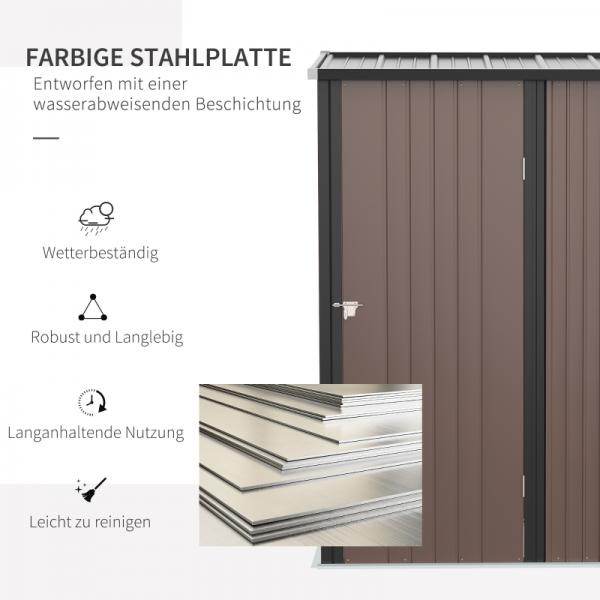 Gerätehaus mit Pultdach 1,34 m² Metall Gartenhaus Geräteschuppen verzinkter Stahl Braun - Palo24