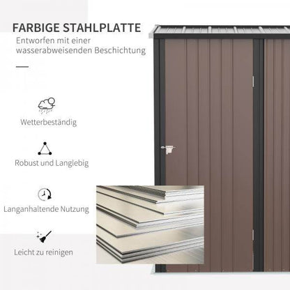 Gerätehaus mit Pultdach 1,34 m² Metall Gartenhaus Geräteschuppen verzinkter Stahl Braun - Palo24