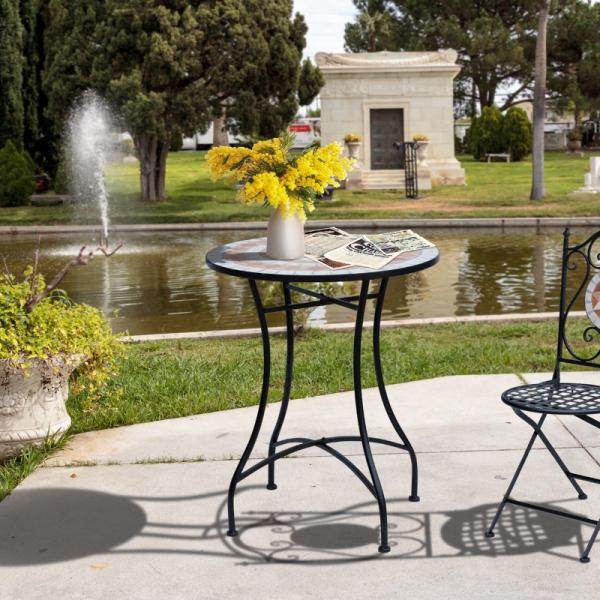 Gartentisch Balkontisch Mosaiktisch Seviertisch rund Stahl + Keramik - Palo24