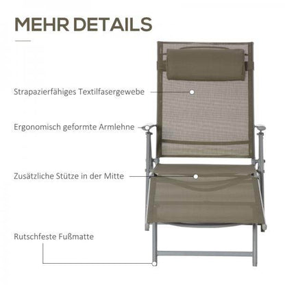 Sonnenliege Liegestuhl Gartenliege Strandliege mit Kopfkissen faltbar Netzstoff Metall Grau+Silber - Palo24