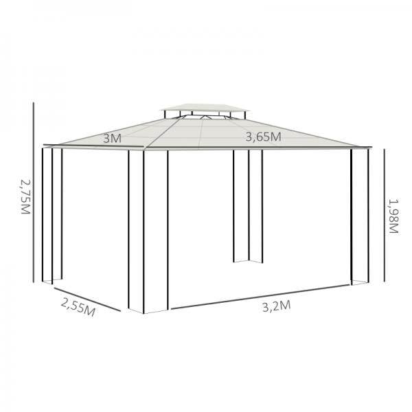 Pavillon mit Dach aus Polycarbonatplatten, Braun, 3,7 x 3 x 2,8 m - Palo24