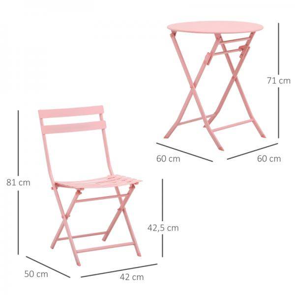 3-tlg. Gartenset Garnitur Bistrotisch mit 2 Stühlen für Hof Garten klappbar Rosa - Palo24