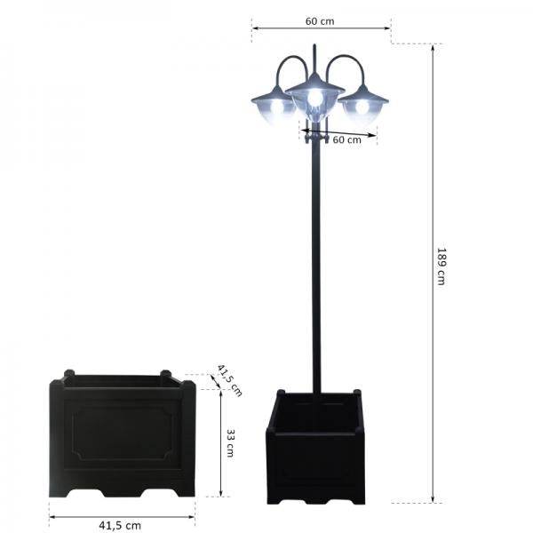 Solarleuchte Gartenlicht 3-köpfige Lampe mit Blumentopf-Basis Wasserdicht Edelstahl 60 x 55 x 189 cm - Palo24