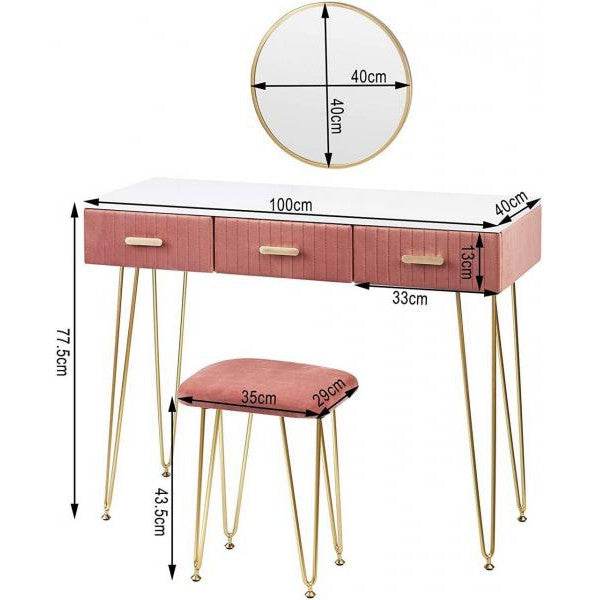Schminktisch mit Schubladen Spiegel Frisiertisch Grosse Tischplatte Rosa - Palo24