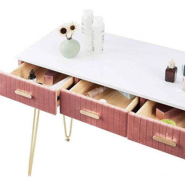 Schminktisch mit Schubladen Spiegel Frisiertisch Grosse Tischplatte Rosa - Palo24