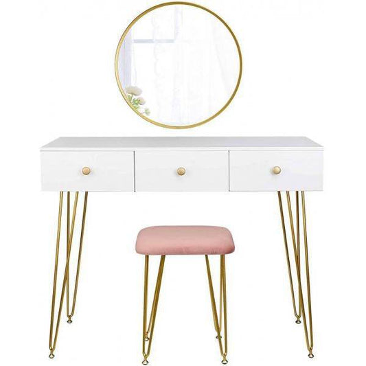 Schminktisch mit Hocker & Spiegel modernes Design gold Modell Luxe - Palo24
