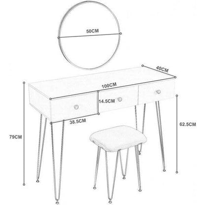 Schminktisch mit Hocker & Spiegel modernes Design gold Modell Luxe - Palo24