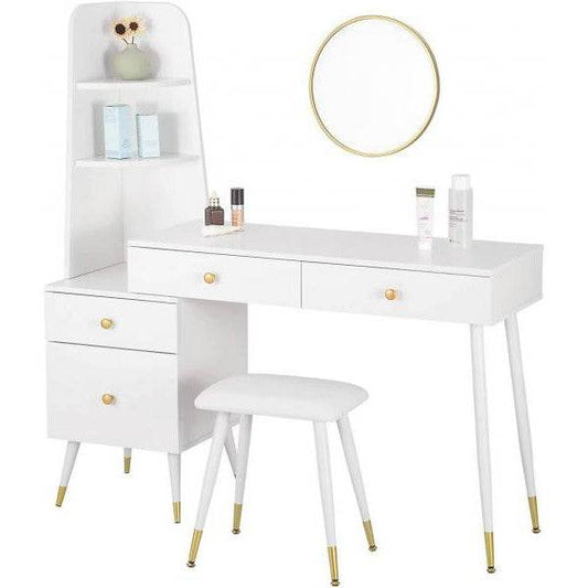 Schminktisch mit Hocker Spiegel 4 Schubladen weiss - Palo24