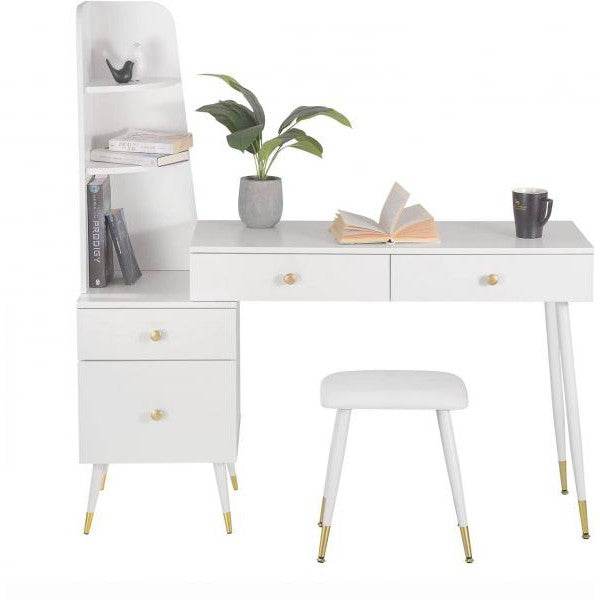 Schminktisch mit Hocker Spiegel 4 Schubladen weiss - Palo24