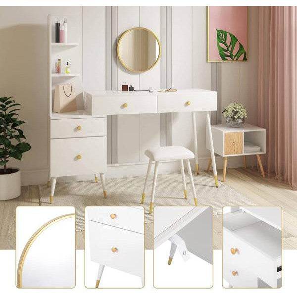 Schminktisch mit Hocker Spiegel 4 Schubladen weiss - Palo24
