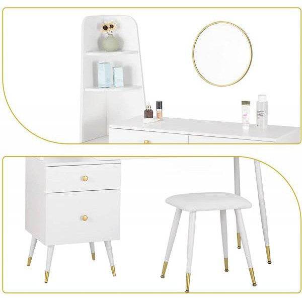 Schminktisch mit Hocker Spiegel 4 Schubladen weiss - Palo24