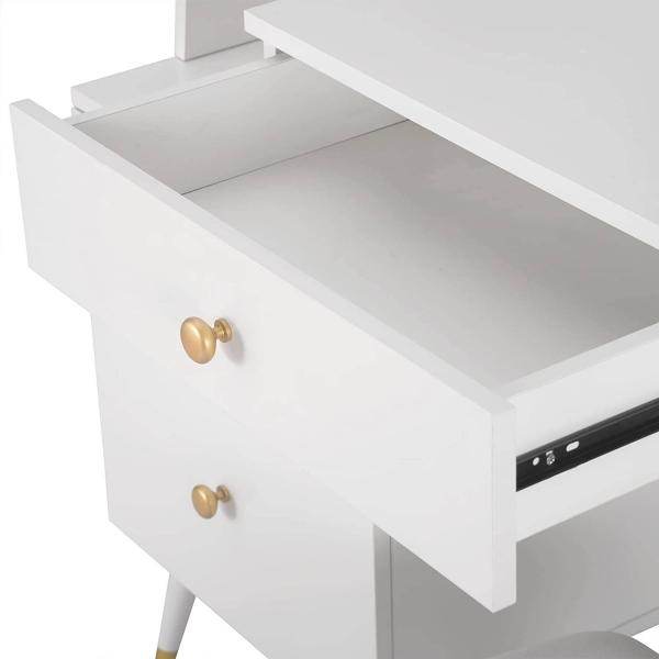 Schminktisch mit Hocker Spiegel 4 Schubladen weiss - Palo24