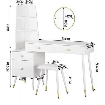 Schminktisch mit Hocker Spiegel 4 Schubladen weiss - Palo24