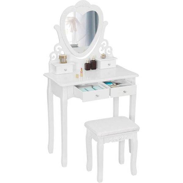 Schminktisch mit Spiegel und Hocker weiss - Palo24