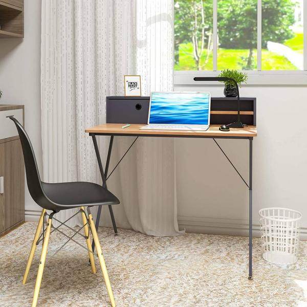 Schreibtisch mit Ablage 90x50x88,5 cm, hell eiche-grau - Palo24