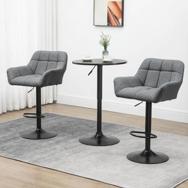 Barhocker 2er-Set Retro-Design höhenverstellbar Kunstleder Leinenoptik Grau + Schwarz - Palo24