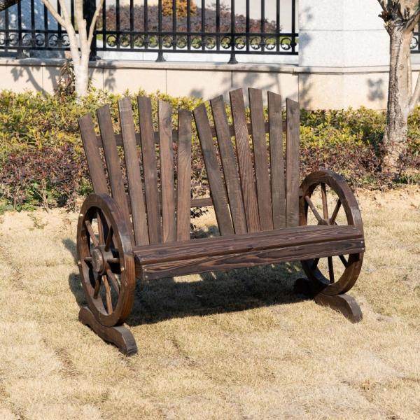 Gartenbank mit Armlehne, Sitzbank, Rustikale Bank, Massivholz, Dunkelbraun, 108 x 66 x 95 cm - Palo24