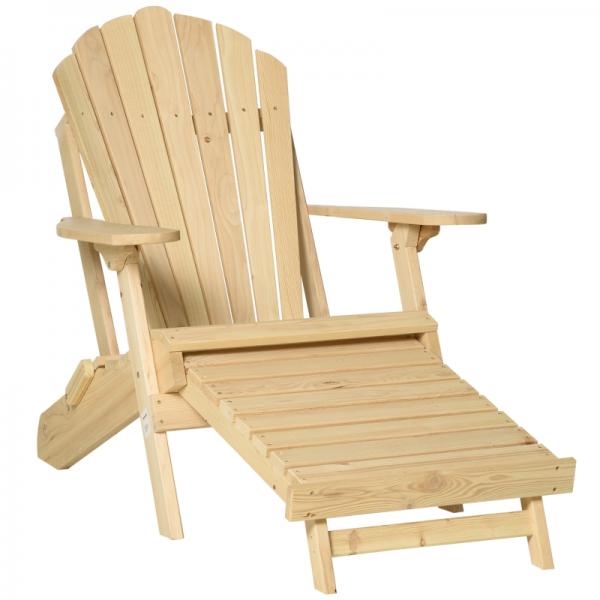 Adirondack-Gartenstuhl mit Fußstütze klappbar Gartenliege Outdoor Gartenmöbel Kiefernholz Natur - Palo24
