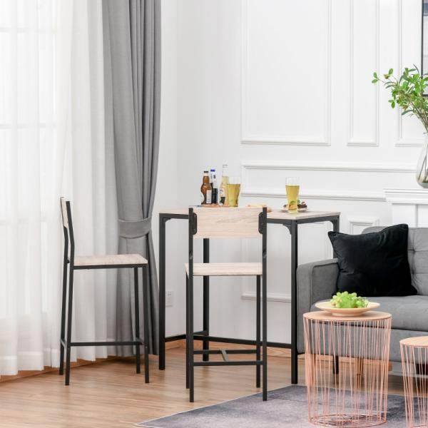 Bartisch mit 2 Stühlen, 3-teiliges Tischset, Barstuhl, Barhocker, MDF, Natur, Schwarz - Palo24