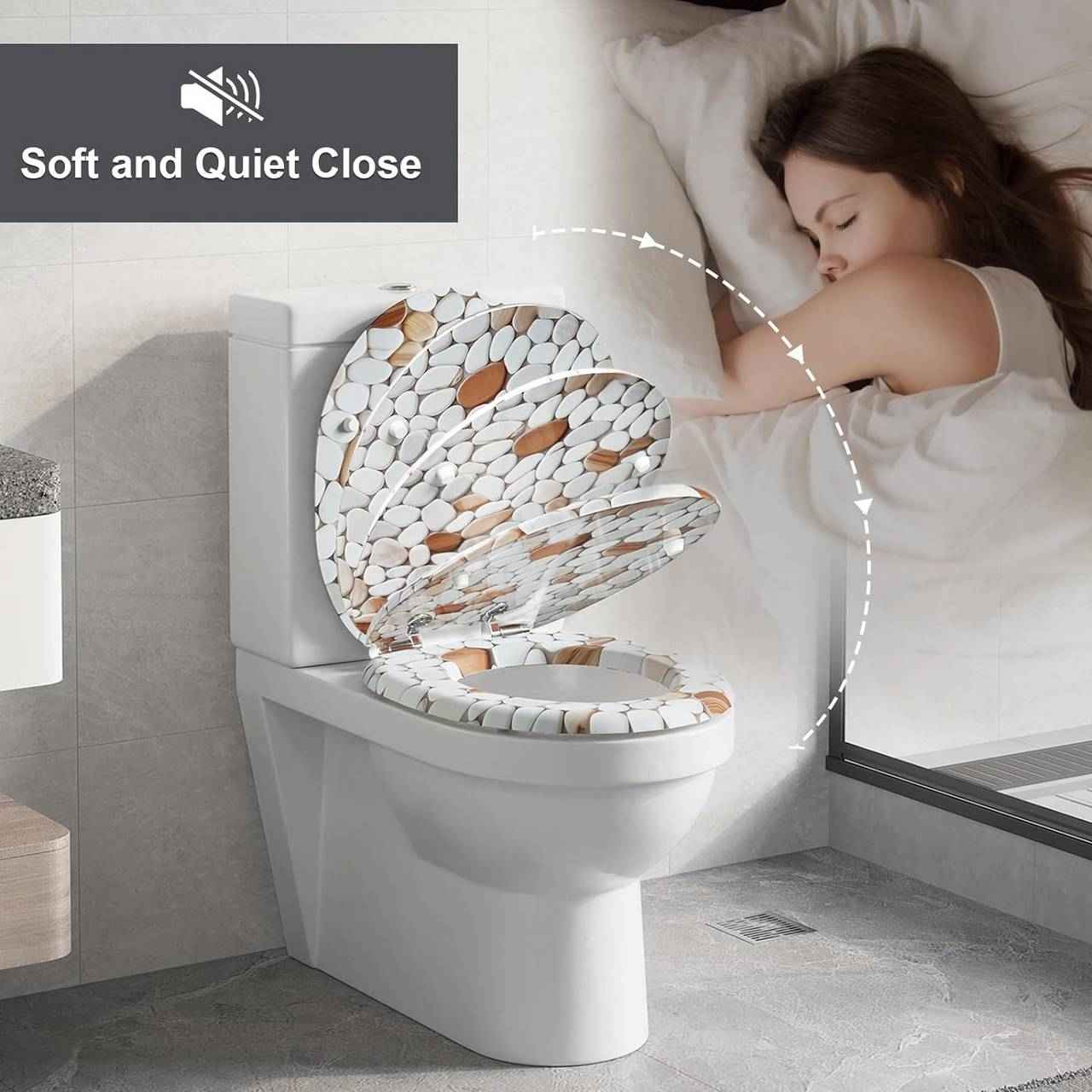 Toilettendeckel mit Absenkautomatik, WC Sitz Quick-Release, O Form, MDF