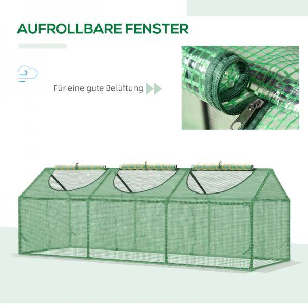 Gewächshaus mit aufrollbaren Fenstern, wetterbeständig, 180 cm x 60 cm x 60 cm, Grün - Palo24