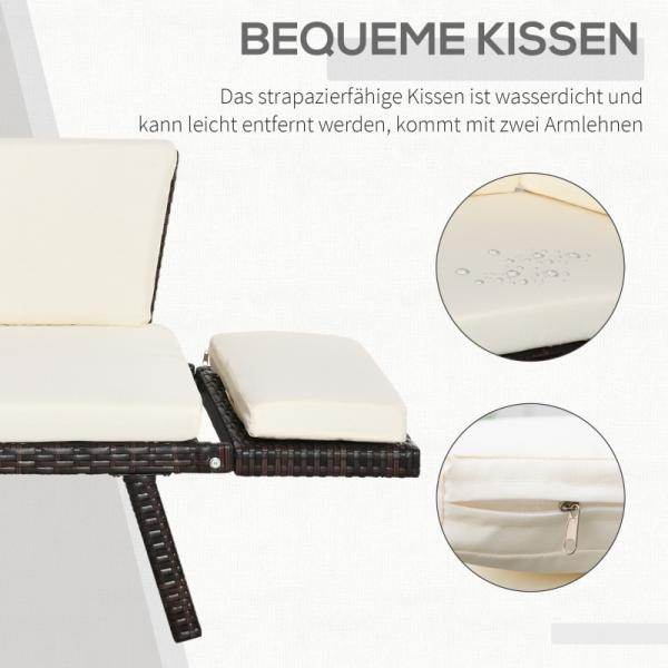 2er Gartensofa Loungesofa Gartenbank aufklappbar Armlehne Polyrattan Braun - Palo24
