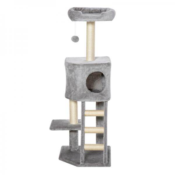 Kratzbaum mit Höhle Leiter Katzenbaum Kletterbaum E1 MDF Sisal Hellgrau - Palo24
