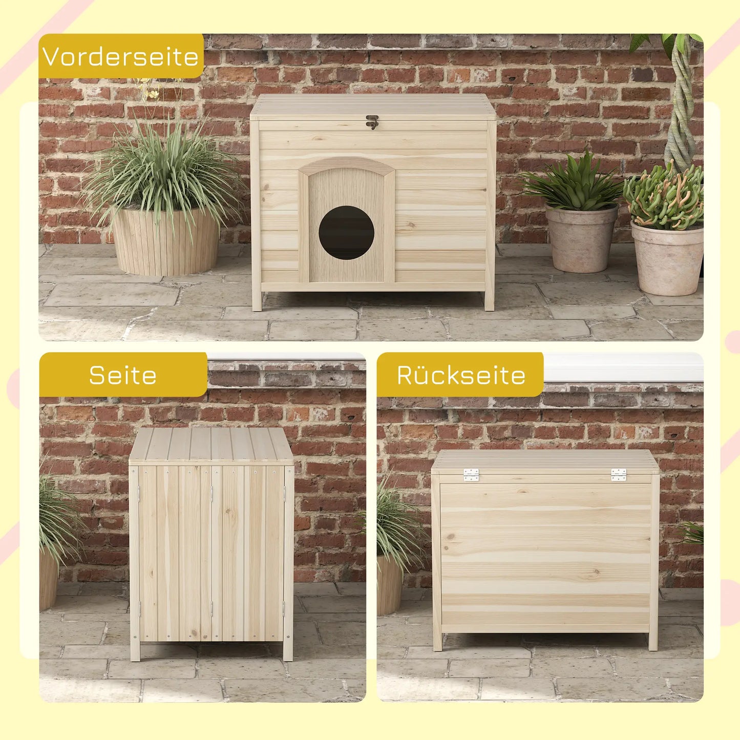 Maison pliable pour animaux de compagnie, bac à litière pour chat en bois massif