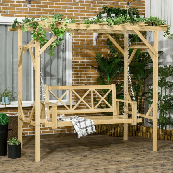 Schaukelbank mit Pergola, für 2 Personen, höhenverstellbar, Massivholzrahmen - Palo24