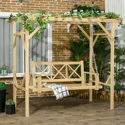 Schaukelbank mit Pergola, für 2 Personen, höhenverstellbar, Massivholzrahmen - Palo24