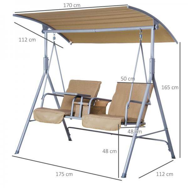 Hollywoodschaukel Gartenschaukel mit Sonnendach 2-Sitzer Beige - Palo24