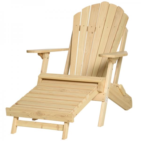 Adirondack-Gartenstuhl mit Fußstütze klappbar Gartenliege Outdoor Gartenmöbel Kiefernholz Natur - Palo24