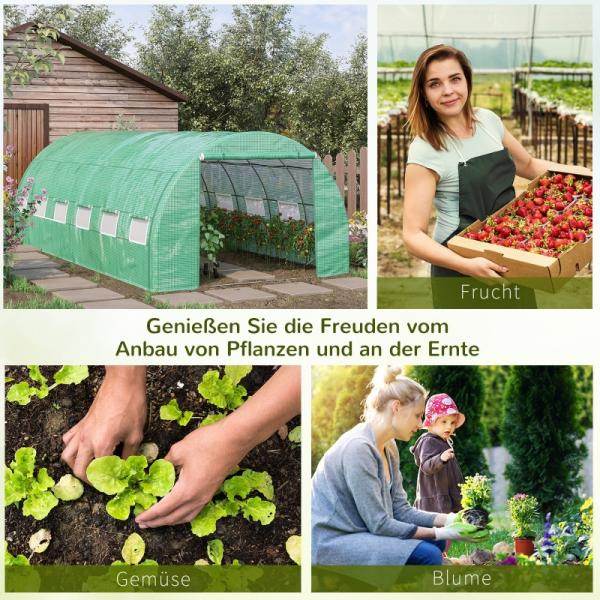 Foliengewächshaus Polytunnel 6 x 3 x 2 m begehbares Gewächshaus Folientunnel Treibhaus UV-Schutz Grün - Palo24