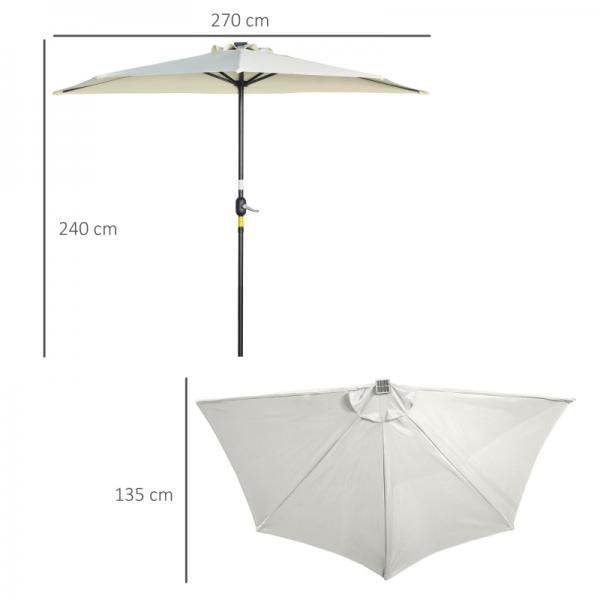 Sonnenschirm, Terrassenschirm, halbrund, mit Solarpaneel, 20 LEDs, Handkurbel, beige, 2,70 x 1,35 x 2,40 m - Palo24