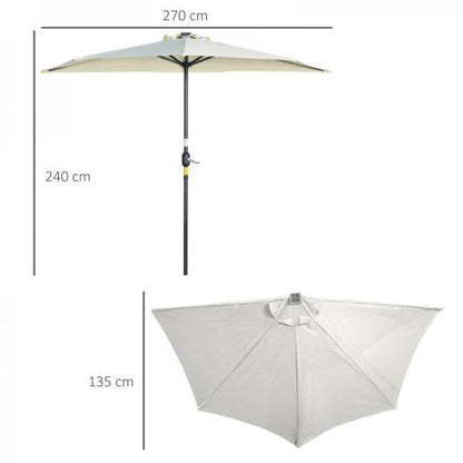 Sonnenschirm, Terrassenschirm, halbrund, mit Solarpaneel, 20 LEDs, Handkurbel, beige, 2,70 x 1,35 x 2,40 m - Palo24