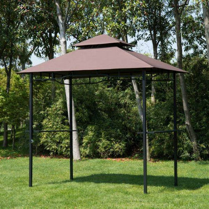 Grillpavillon Gartenzelt Grill Balkonpavillon Flammhemmendes Doppeldach Kaffeebraun+Schwarz - Palo24