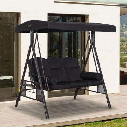 3-Sitzer Hollywoodschaukel Gartenschaukel mit Sonnendach Kissen Metall Polyester Schwarz - Palo24