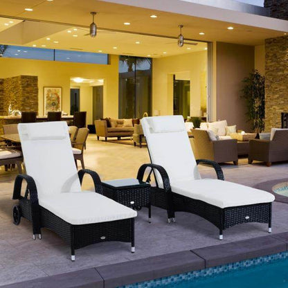 Sonnenliege Tisch 3er Set Gartenmöbel Polyrattan Schwarz - Palo24