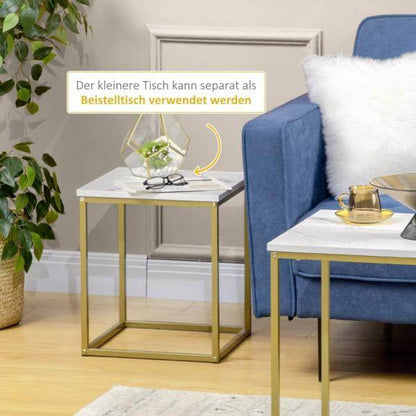 Beistelltisch 2er-Set stapelbar Marmoroptik Gold + Weiss - Palo24