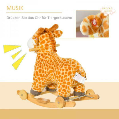 2-IN-1 Schaukelpferd mit Räder Plüsch Schaukeltier Babyschaukel Spielzeug Giraffen-Design Gelb - Palo24