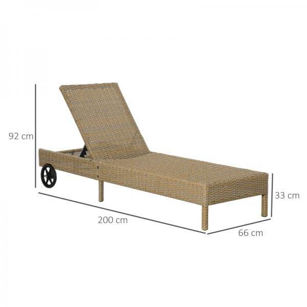 Sonnenliege Gartenliege mit Rollen Kissen 4-stufig verstellbar Rattanliege Stahl Natur+Khaki - Palo24