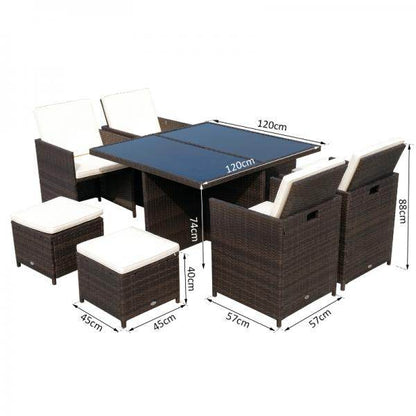 Polyrattan Sitzgruppe Essgruppe 21 tlg. mit Kissen Alu Braun - Palo24