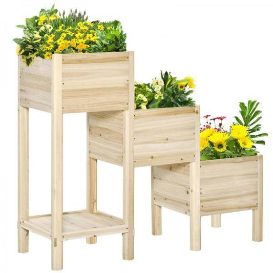 Hochbeet 3 Etagen Pflanzkübel Pflanzkasten aus Holz für Garten Balkon Natur 125 x 45 x 108 cm - Palo24
