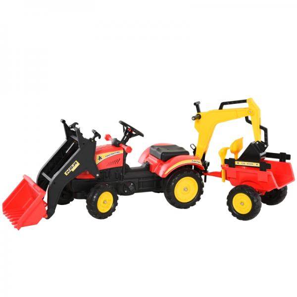 Trettraktor mit Anhänger Tretbagger mit Frontlader Kindertrettraktoren ab 3 Jahre Stahl Kunststoff Rot 179 x 42 x 59 cm - Palo24