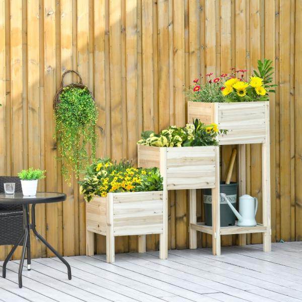Hochbeet 3 Etagen Pflanzkübel Pflanzkasten aus Holz für Garten Balkon Natur 125 x 45 x 108 cm - Palo24