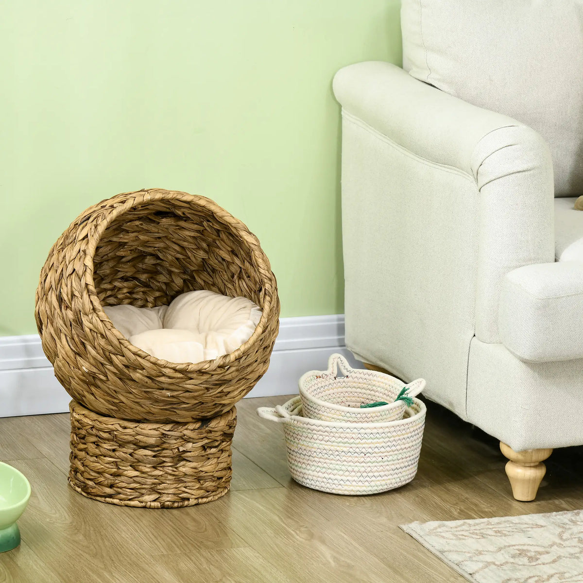 Grotte pour chat, lit pour chat avec oreiller, marron, 42 x 33 x 52 cm